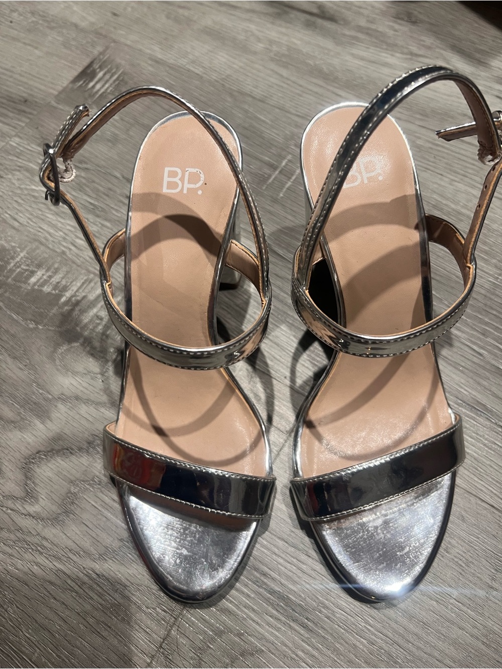 bp Metallic Silver Open-Toe Strappy Heels for Women
